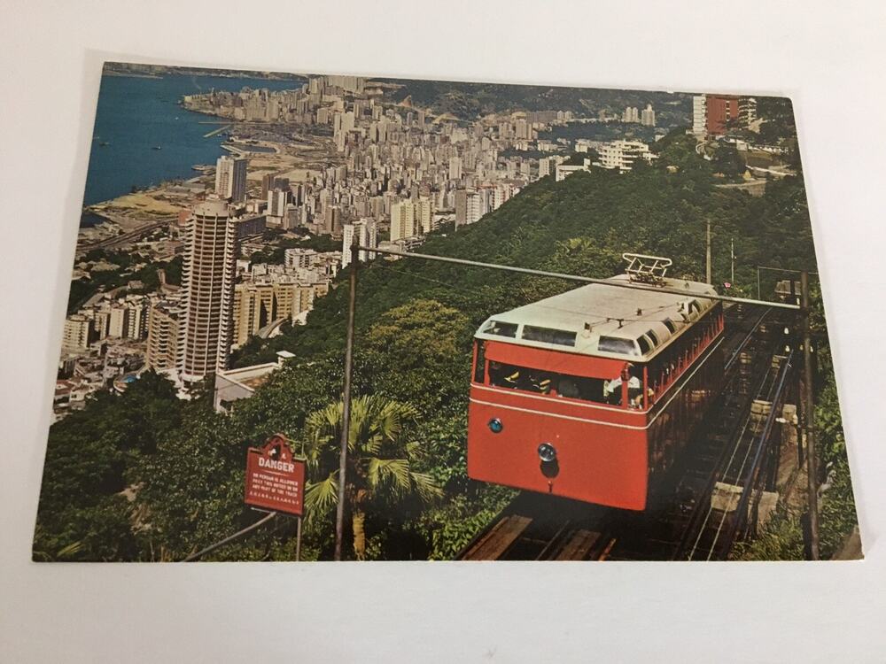 Hong Kong Peak Tramway Red Transportation Tracks Water Buildings Danger Sign